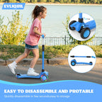 Kids Scooter,LED Lighted Wheels and 3 Adjustable Height Handlebars Scotters for Kids 3-12,3 Wheel Toddler Kick Scotter for Boys