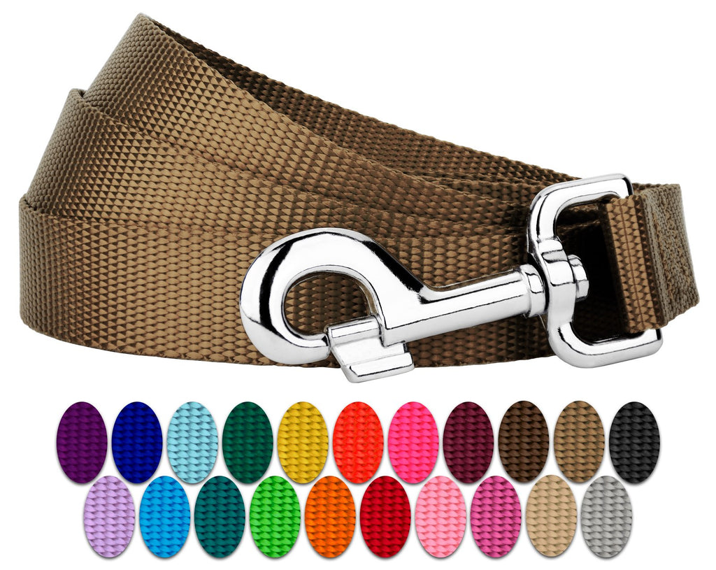Country Brook Petz - 1 Inch Solid Color Nylon Dog Leash - Durable Clip - Soft Handle (1 Inch Wide, 4 Foot, Coyote Tan)