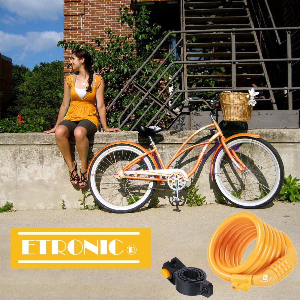 Etronic Security Bike Lock Self Coiling Resettable Combination Lock Bike Cable Lock, 6-Feet X 3/8-Inch - Yellow