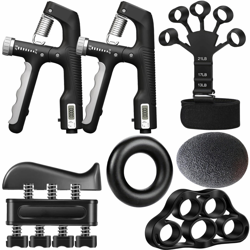 Hand Gripper Strengthener, 7 Pack Adjustable Resistance 22-220Lbs (10-100Kg) Forearm Exerciser, Grip Strength Trainer For Muscle