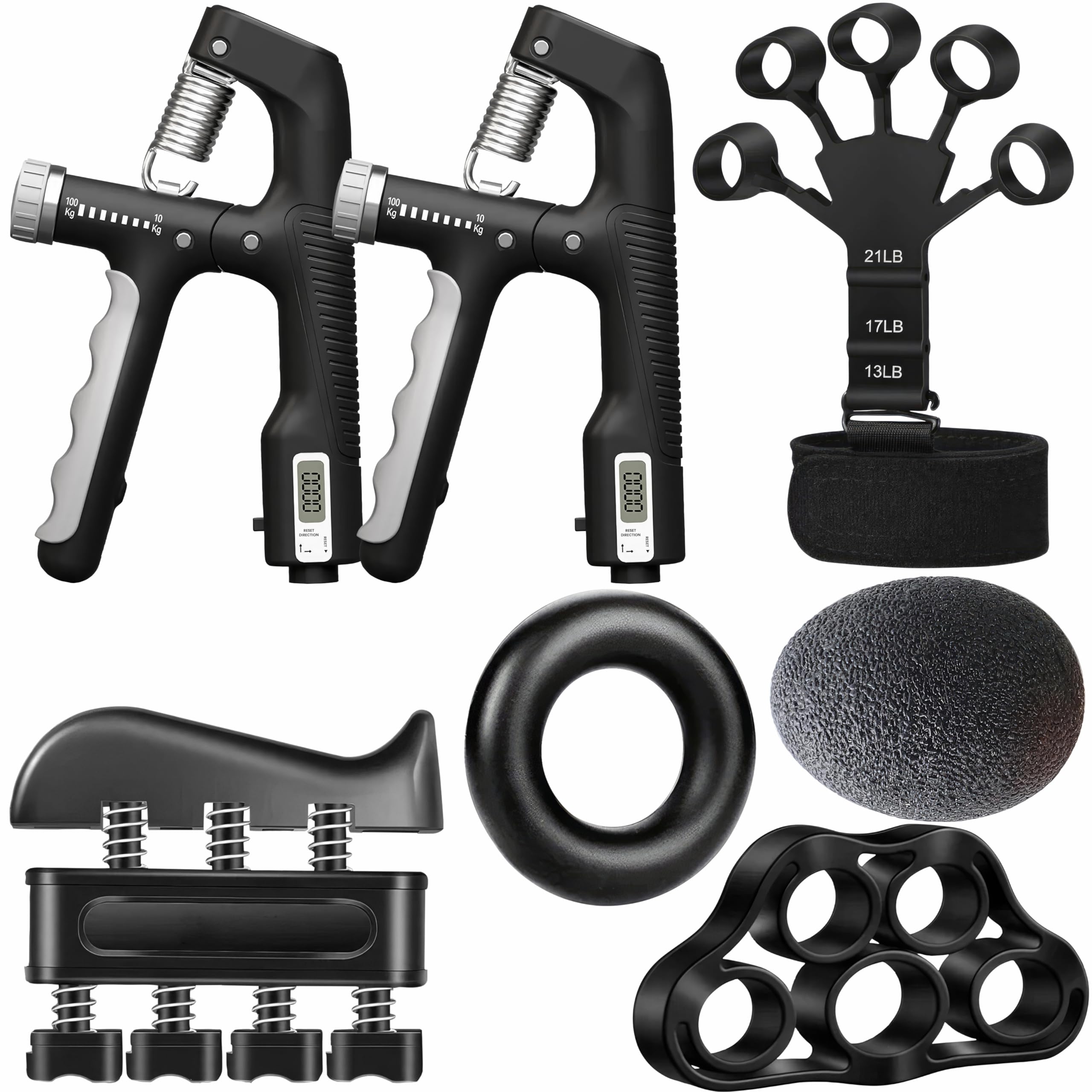 Hand Gripper Strengthener, 7 Pack Adjustable Resistance 22-220Lbs (10-100Kg) Forearm Exerciser, Grip Strength Trainer For Muscle