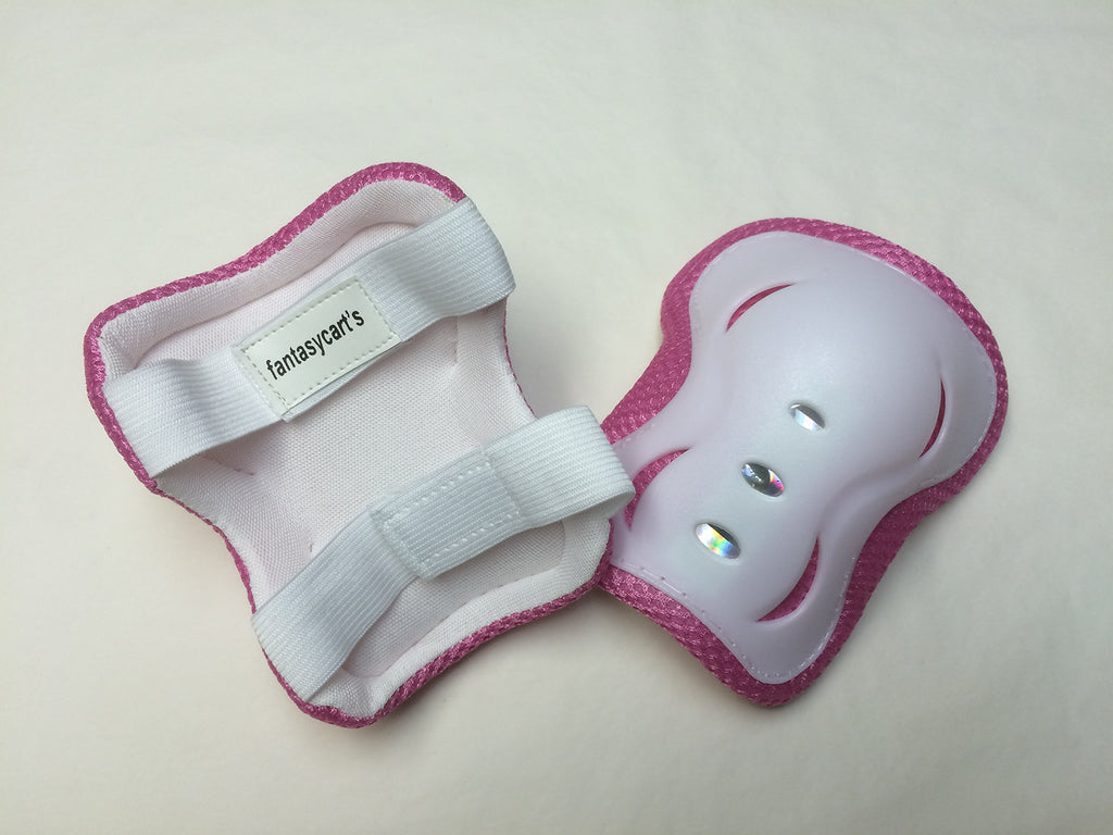 Fantasycart'S Kid'S Roller Blading Wrist Elbow Knee Pads Blades Guard 6 Pcs Set In Pink & White