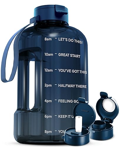 Aquafit 1 Gallon Water Bottle With Time Marker - 128 Oz Water Bottle With Straw - Gym Water Bottle With Strap, Big Water Bottle