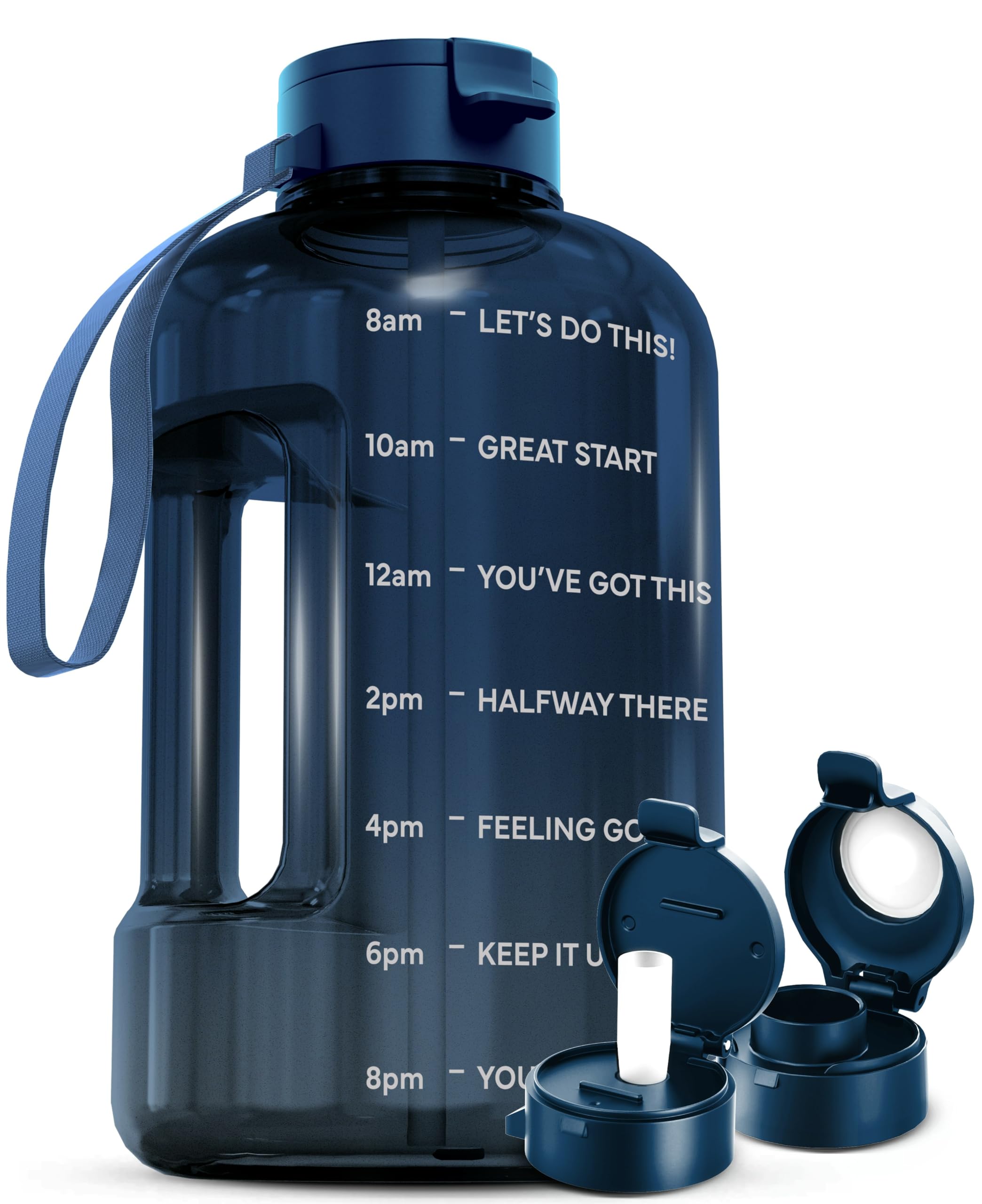 Aquafit 1 Gallon Water Bottle With Time Marker - 128 Oz Water Bottle With Straw - Gym Water Bottle With Strap, Big Water Bottle