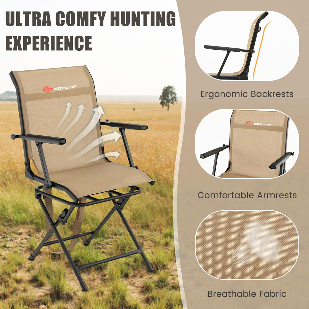 Goplus Hunting Chair, 360 Swivel Folding Hunting Blind Chair With Carrying Strap, 330Lbs Capacity, Portable Deer Hunting Stool,