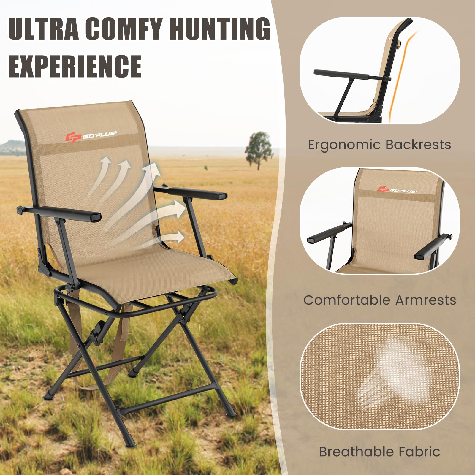 Goplus Hunting Chair, 360 Swivel Folding Hunting Blind Chair With Carrying Strap, 330Lbs Capacity, Portable Deer Hunting Stool,