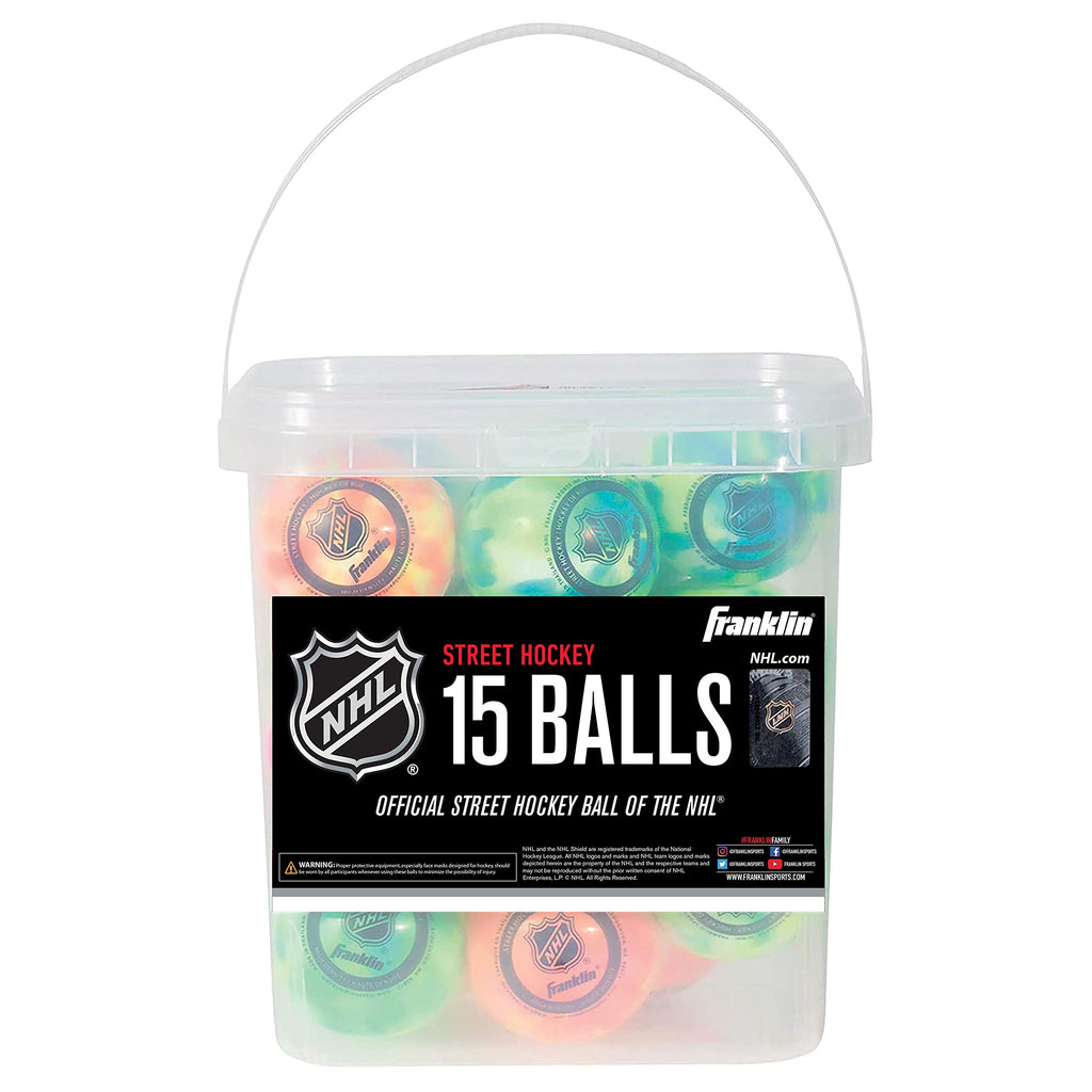 Franklin Sports Nhl Street Hockey Balls - No Bounce Outdoor Street + Roller Hockey Balls - Official Size - 15 Pack - Assorted Co