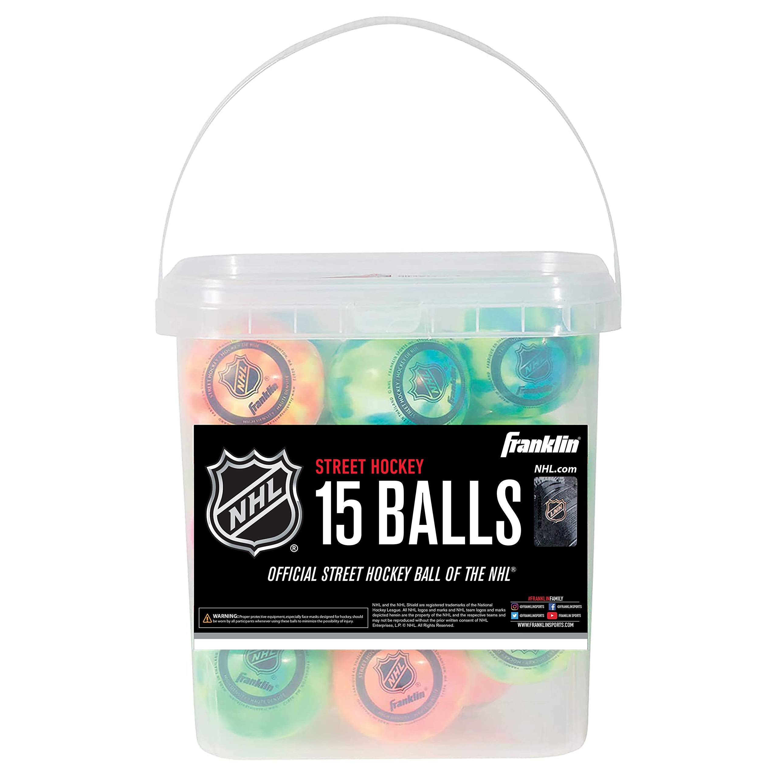 Franklin Sports Nhl Street Hockey Balls - No Bounce Outdoor Street + Roller Hockey Balls - Official Size - 15 Pack - Assorted Co