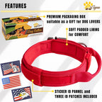 Adityna Heavy-Duty Tactical Dog Collar With Handle - Red Dog Collar For Extra-Large Dogs - Wide, Thick, Adjustable, Soft Padded