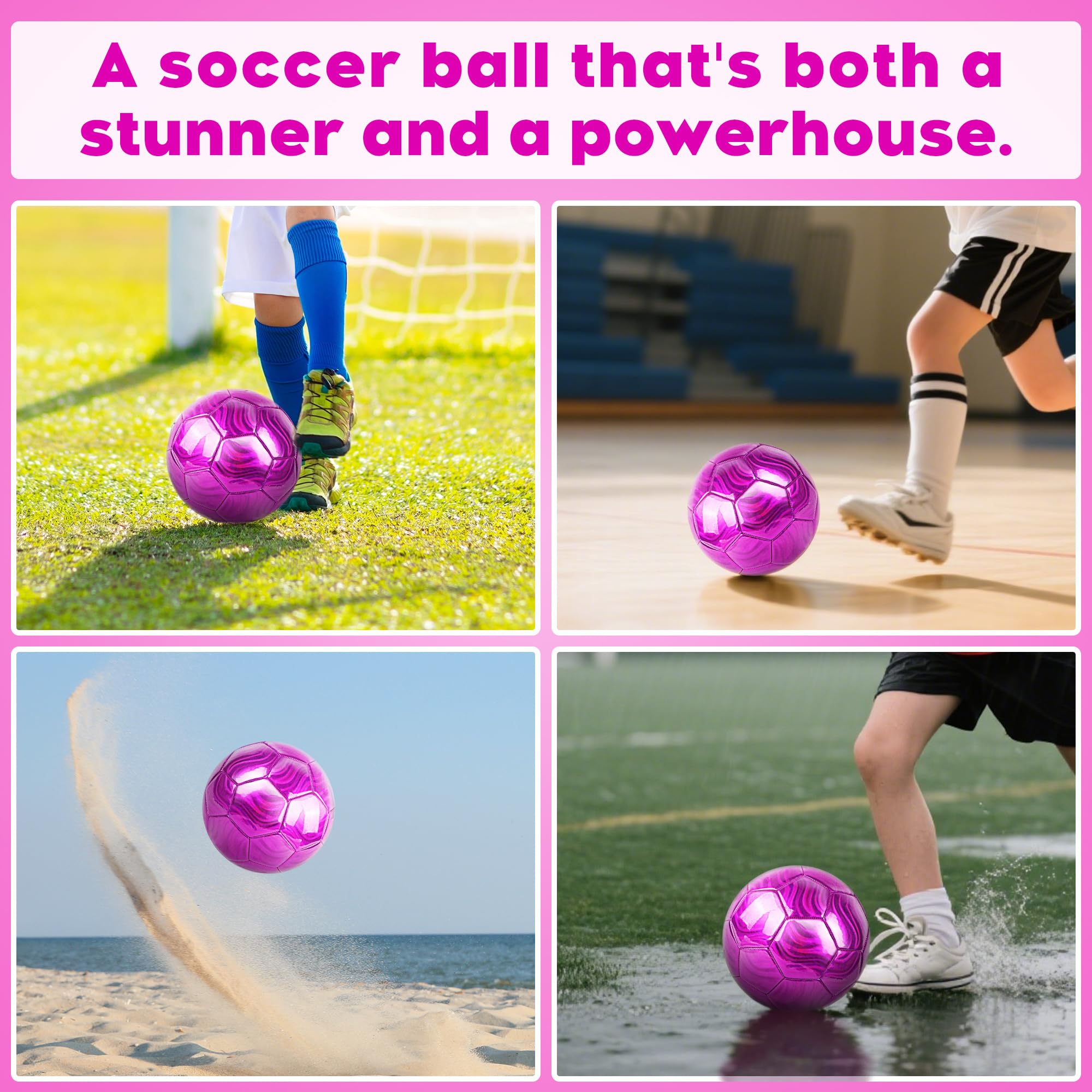 Size 4 Soccer Ball Glitter - Kids Aged 4-6 6-8 8-12 Outdoors Sports Training Ball Recreation Playing Ball Teens Girls Children Y