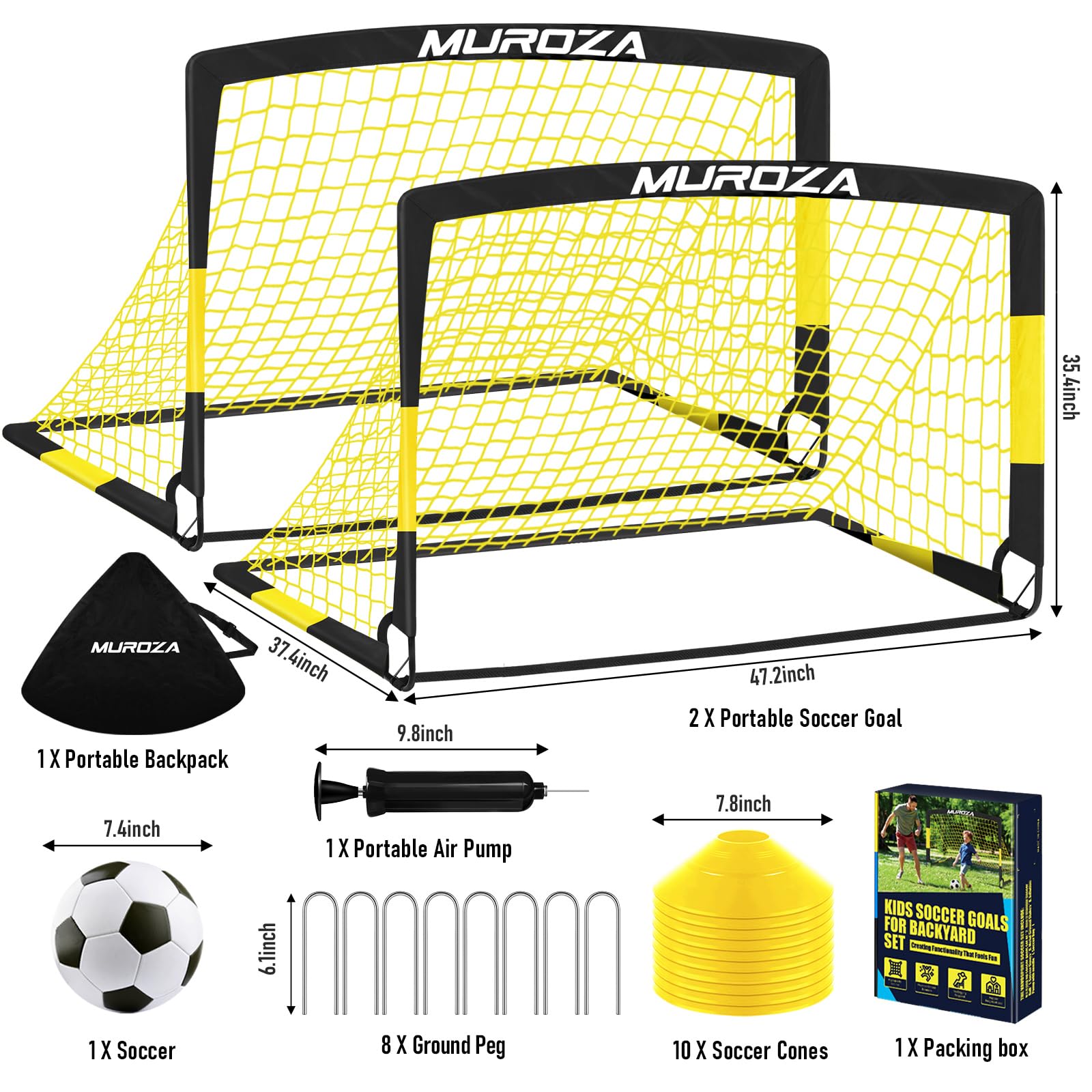 Kids Soccer Goals For Backyard Set, 2 Pack Of 4X3 Ft Portable Pop Up Soccer Nets With Soccer Ball, Cones, Complete Training Equi