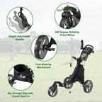 Kvv 3 Wheel 360 Rotating Front Wheel Foldable/Collapsible Golf Push Cart With Foot Brake Open And Close In One Second-Free Umbre