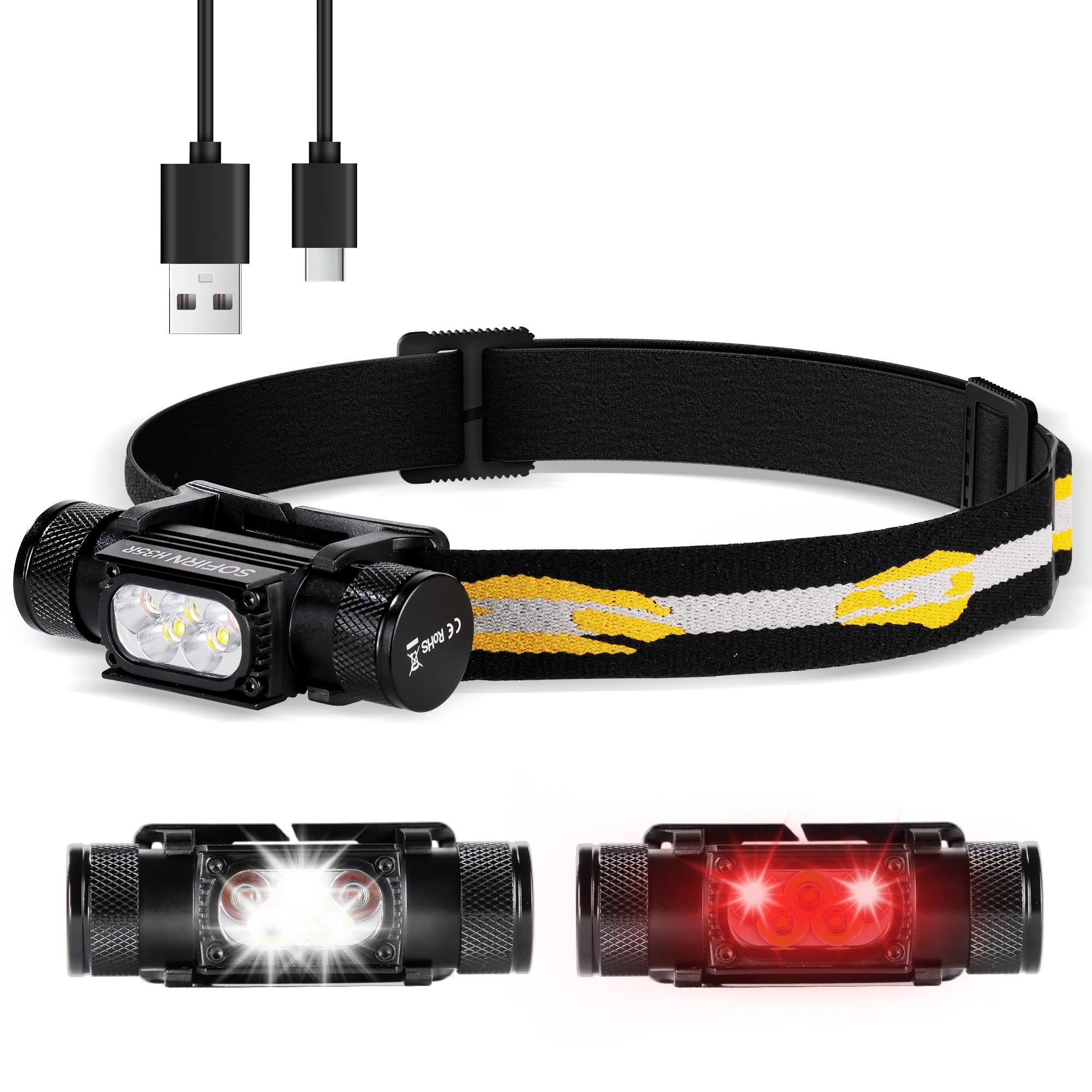 sofirn LED Headlamp Rechargeable, H35R Super Bright Lightweight Head Light with 660nm Deep Red Light, 1500 Lumens White Light, I