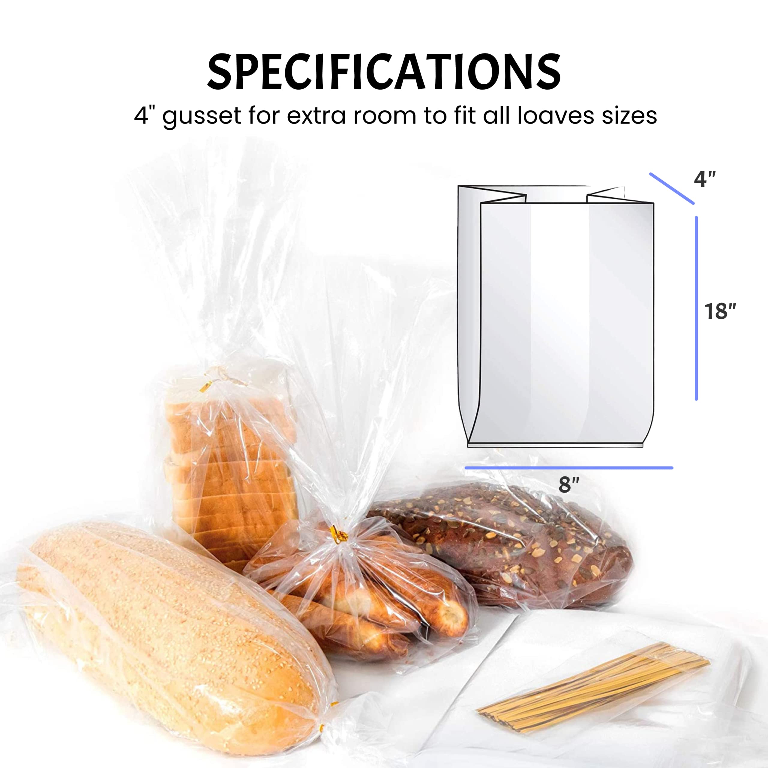 Reusable Plastic Bread Bags For Homemade Bread - 100 Pack Clear Bread Bag With Ties For An Airtight Moisture-Free Preservation A