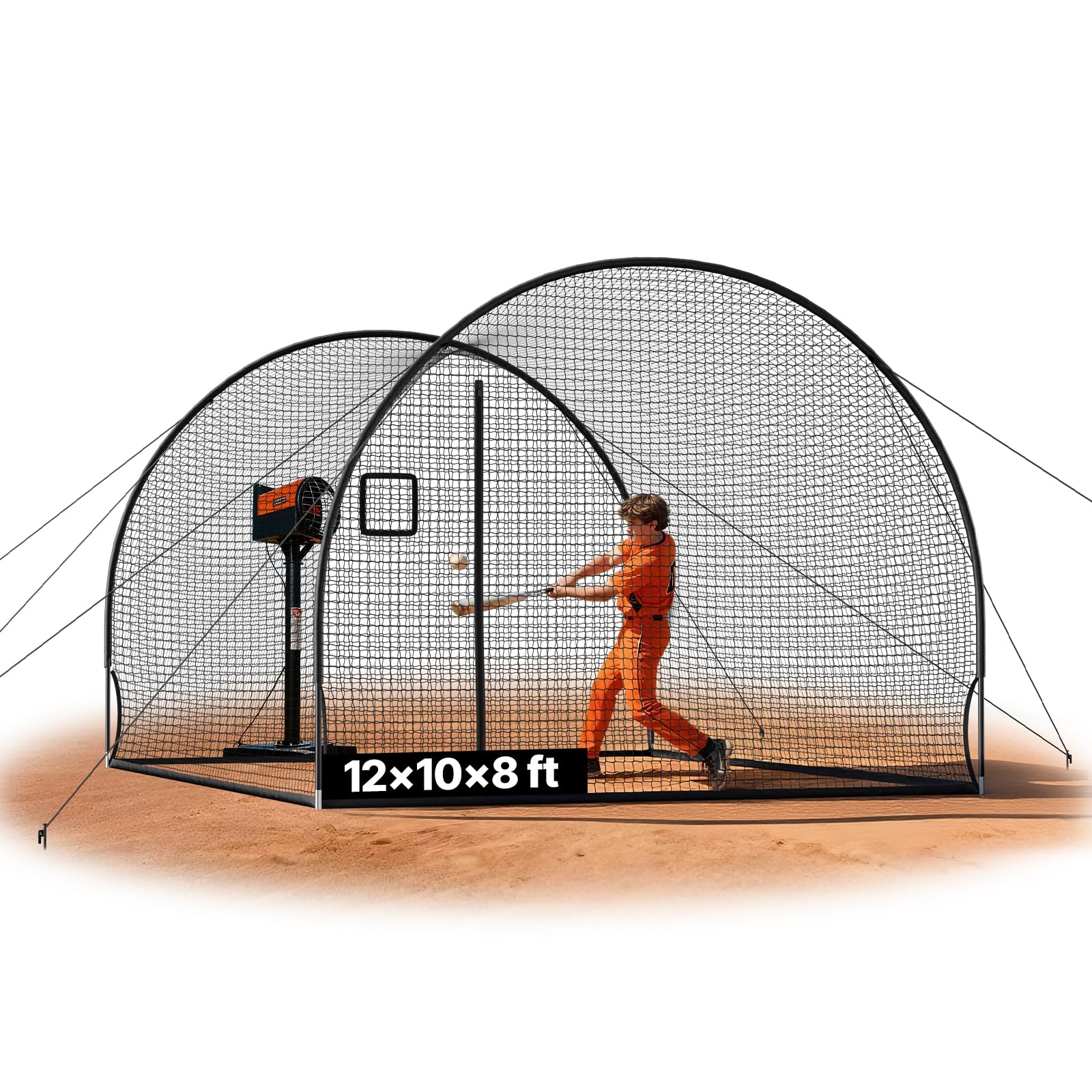 VEVOR Baseball Batting Cage, 12.0 x 10.2 x 7.6 FT Freestanding Portable Batting Cage, Hitting Cages with 4-Ply Knotless Polyeste