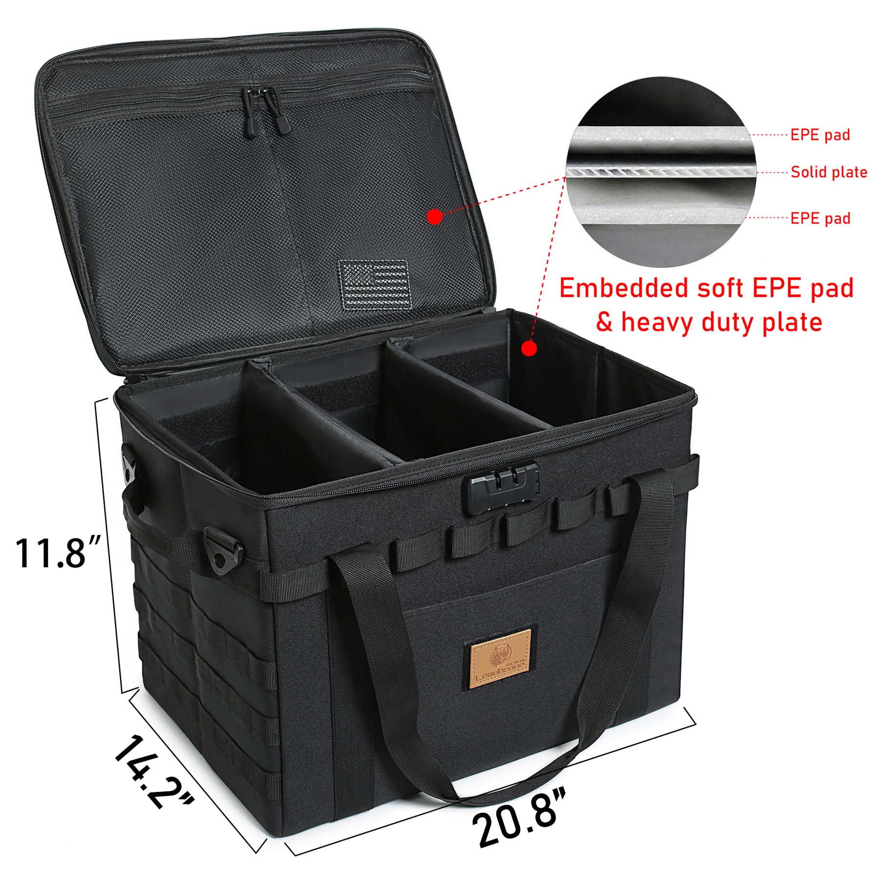 Lemubeane Tactical Camping Storage Bag - 57L Utility Tote Bag Organizer With Combination Lock And Shoulder Straps (Black, 57L)