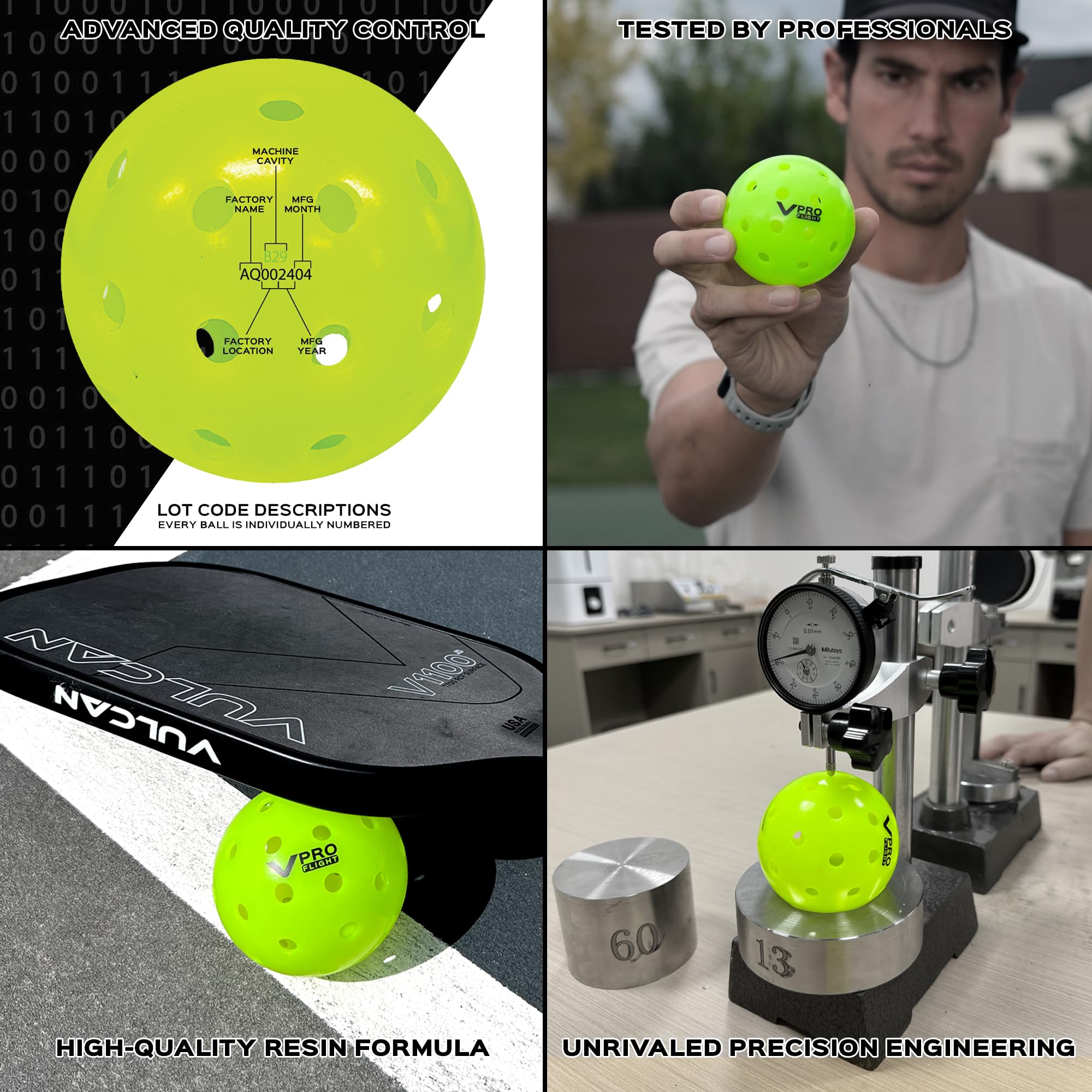 Vulcan | Vpro Flight Outdoor Pickleball | Official Ball Of The Ppa Tour & Mlp | Hi-Vis Yellow | 100 Pack