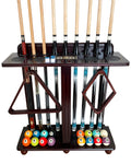GACCO BILLIARDS Floor Pool Cue Rack Hold 9 Cue Sticks & Billiard Accessories. Corner Stand Pool Cue Holder Made of 100% Solid Ha