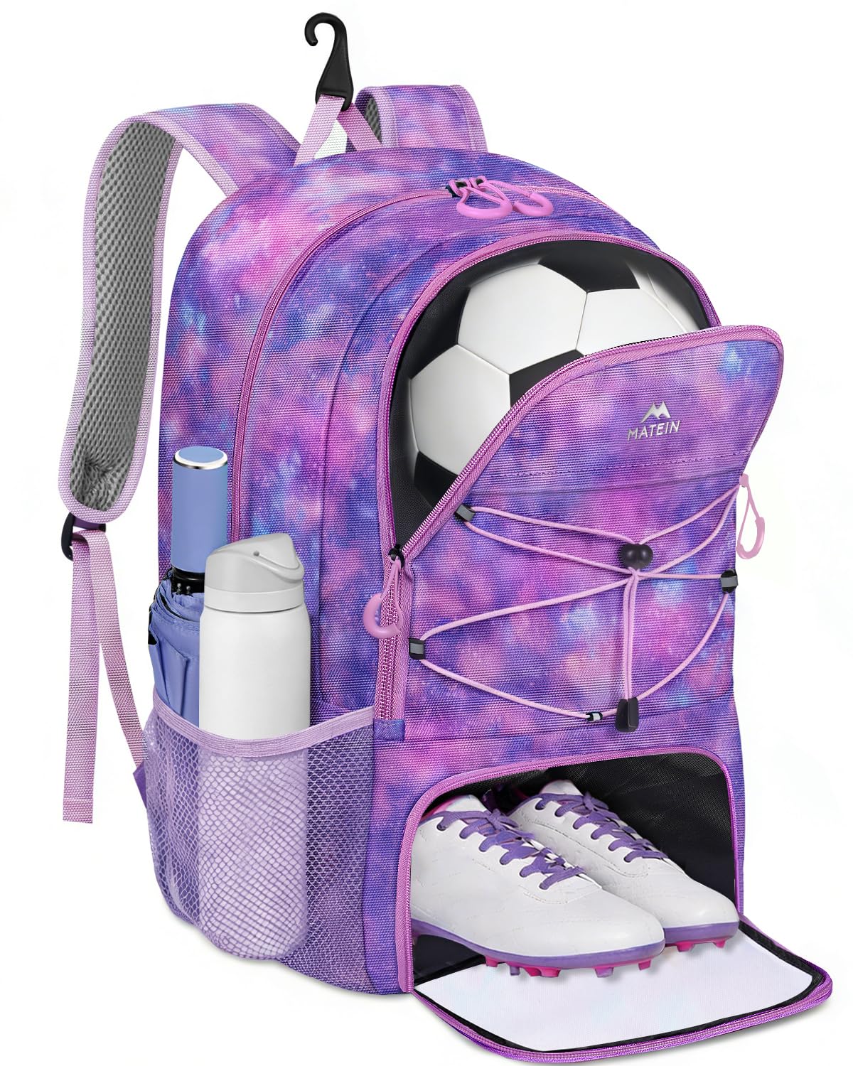 MATEIN Soccer Bags for Girls, Water Resistant Soccer Backpack with Ball & Ventilated Shoe Compartment, Basketball Bag with Breat