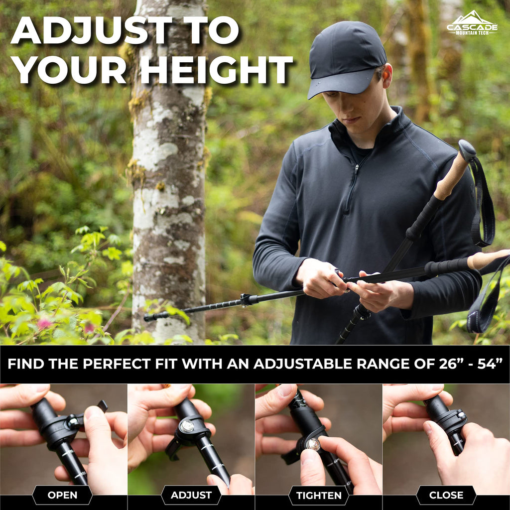 Cascade Mountain Tech Trekking Poles - 3K Carbon Fiber Walking Or Hiking Sticks With Quick Adjustable Locks (Set Of 2) , Black