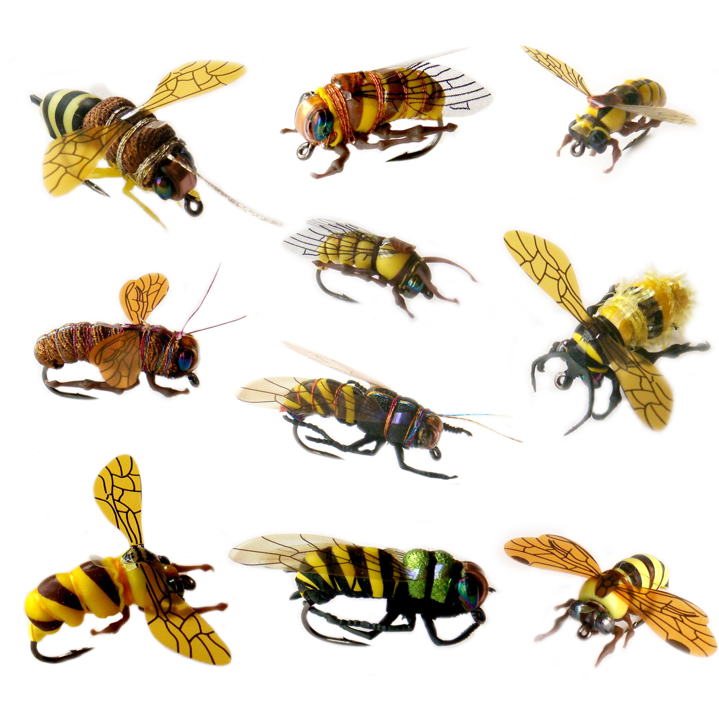 Fishing Flies Kit With Box - Nymphs, Dry, Wet, Streamers, Realistic Flies (Dozen Varieties Bee) 10Pcs