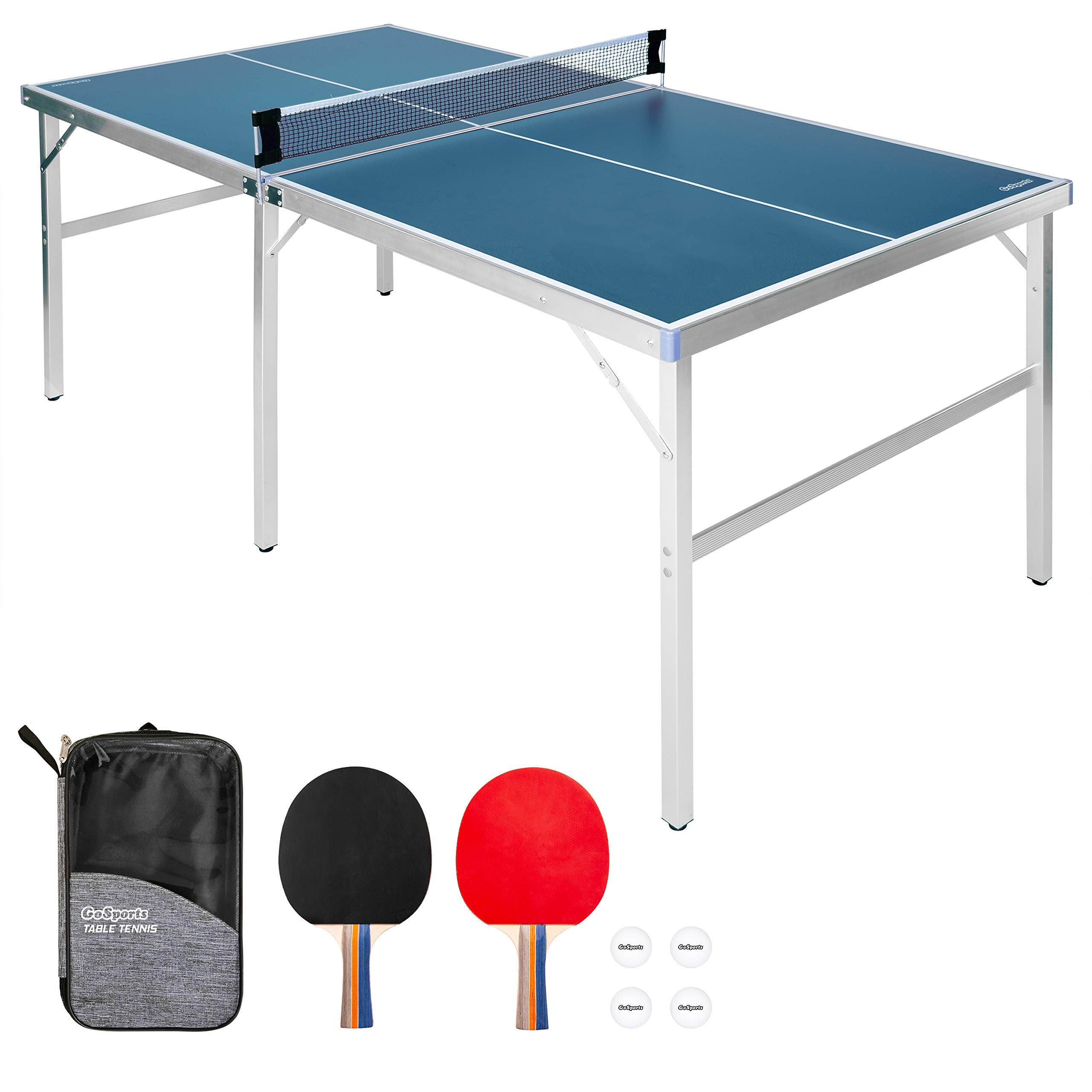 Gosports Mid-Size Table Tennis Game Set - Indoor/Outdoor Portable Game With Net, 2 Table Tennis Paddles And 4 Balls
