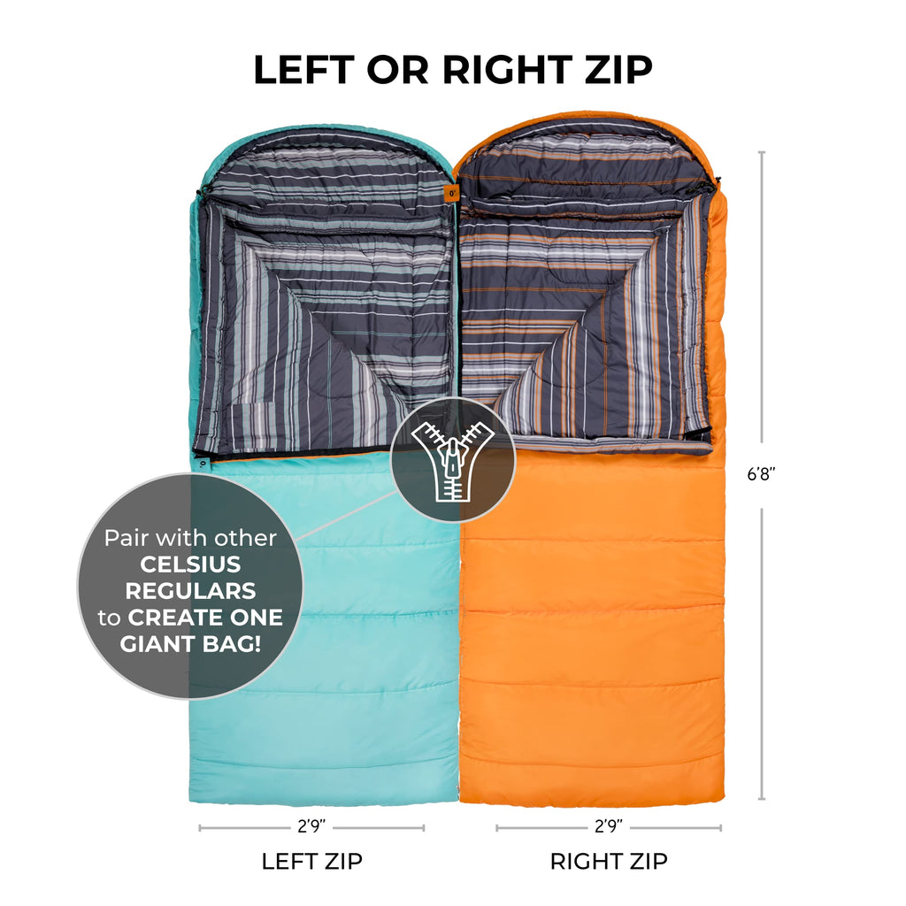 Teton Sports Celsius Regular Sleeping Bag; Great For Family Camping , Orange Poly Liner, 80 X 33-Inch, Right