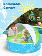 Hikiddy Foldable Kiddie Pool With Canopy: 47In Baby Pool And Beach Tent For Toddlers Infants 6-12 Months And Kids 2-4 Years Old