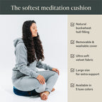 Mindful & Modern Velvet Meditation Cushion | Luxe Zafu Yoga Floor Pillow Seat | Posture Support | Buckwheat Hull Filled | Large