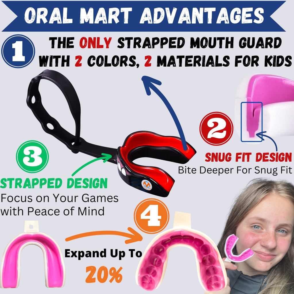 Oral Mart Vampire Fangs Strapped Youth Mouth Guard For Kids - Sports Mouthguard With Strap For Ice Hockey, Football, Lacrosse, T