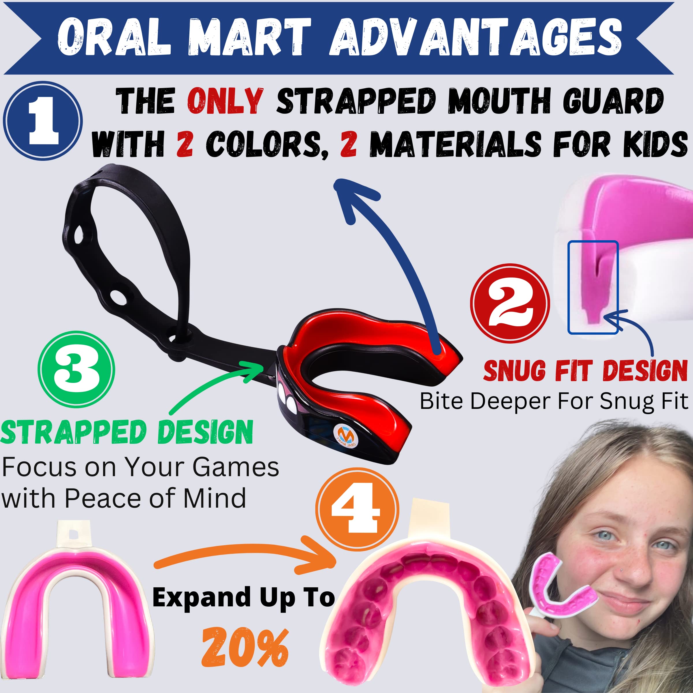 Oral Mart Vampire Fangs Strapped Youth Mouth Guard For Kids - Sports Mouthguard With Strap For Ice Hockey, Football, Lacrosse, T