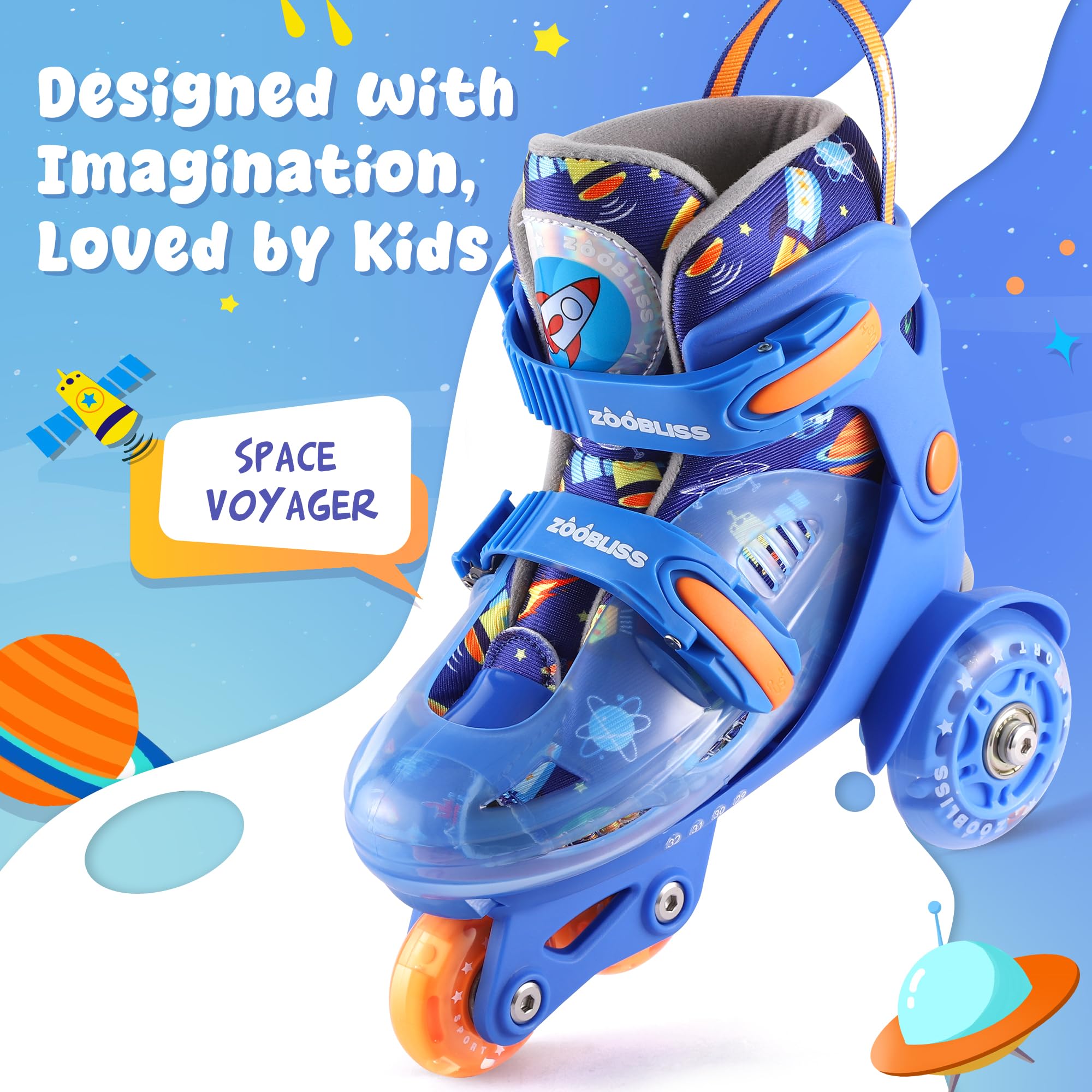 Kids Roller Skates for Beginners - ZOOBLISS Toddler Roller Skates for Boys Ages 3-7 with Light-Up Wheels & 4 Adjustable Sizes, T