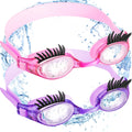 Konohan 2 Pieces Kids Swim Goggles Eyelashes Girls Funny Swim Goggle No Slip Leak Anti Fog UV Glasses for Lash Extensions(Purple