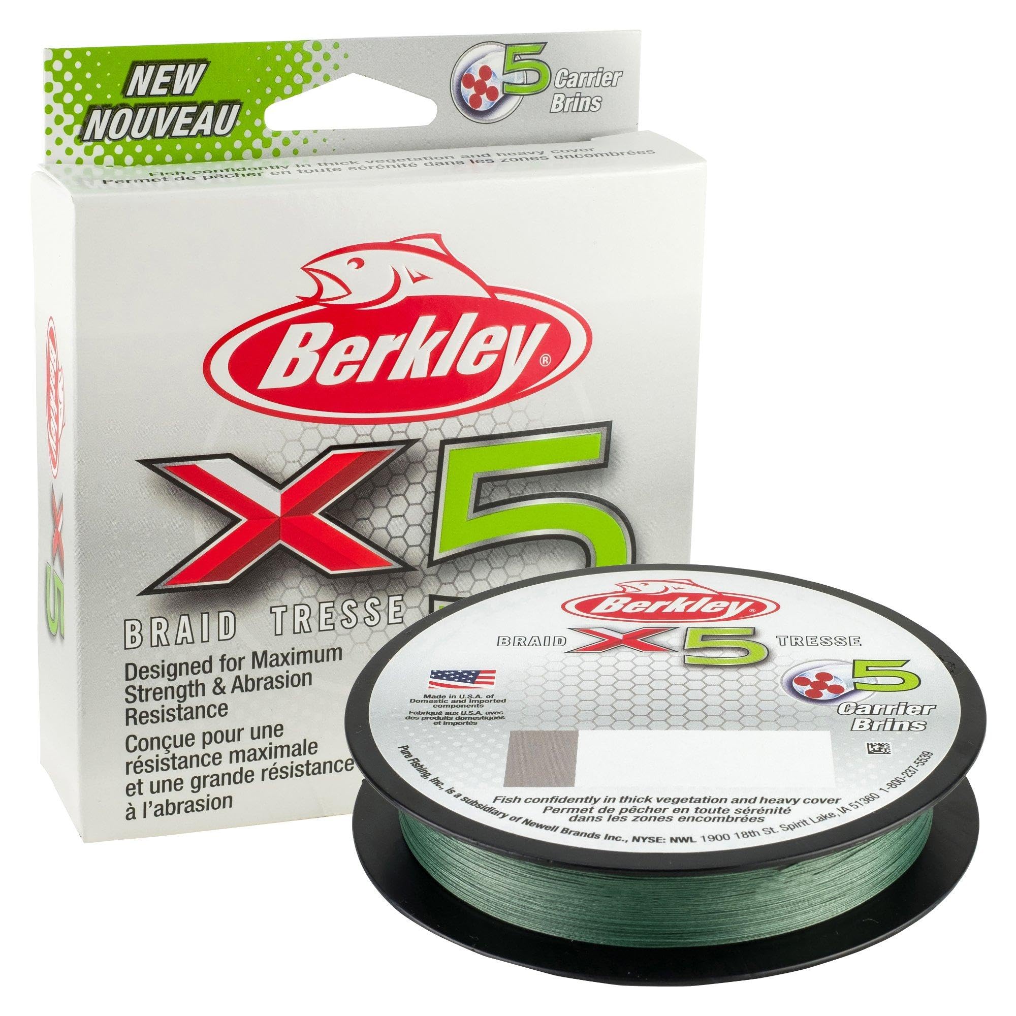 Berkley X5 Braid Superline, Low-Vis Green, 10-Pound Break Strength, 328Yd Fishing Line, Suitable For Freshwater And Saltwater En
