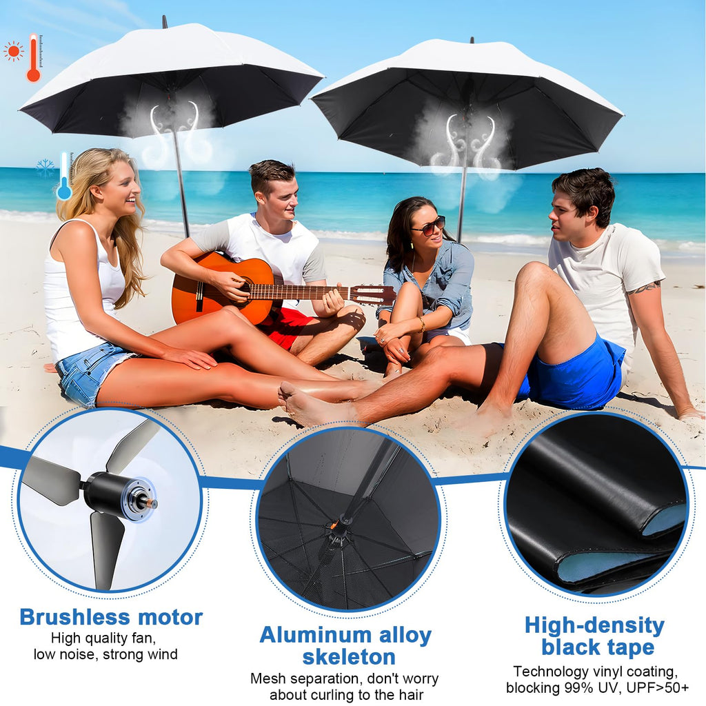 Fiyliao Umbrella With Fan And Mist Spray,Rechargeable - Ultimate Solution For Cooling & Uv Protection - Ideal For Summer, Beach,