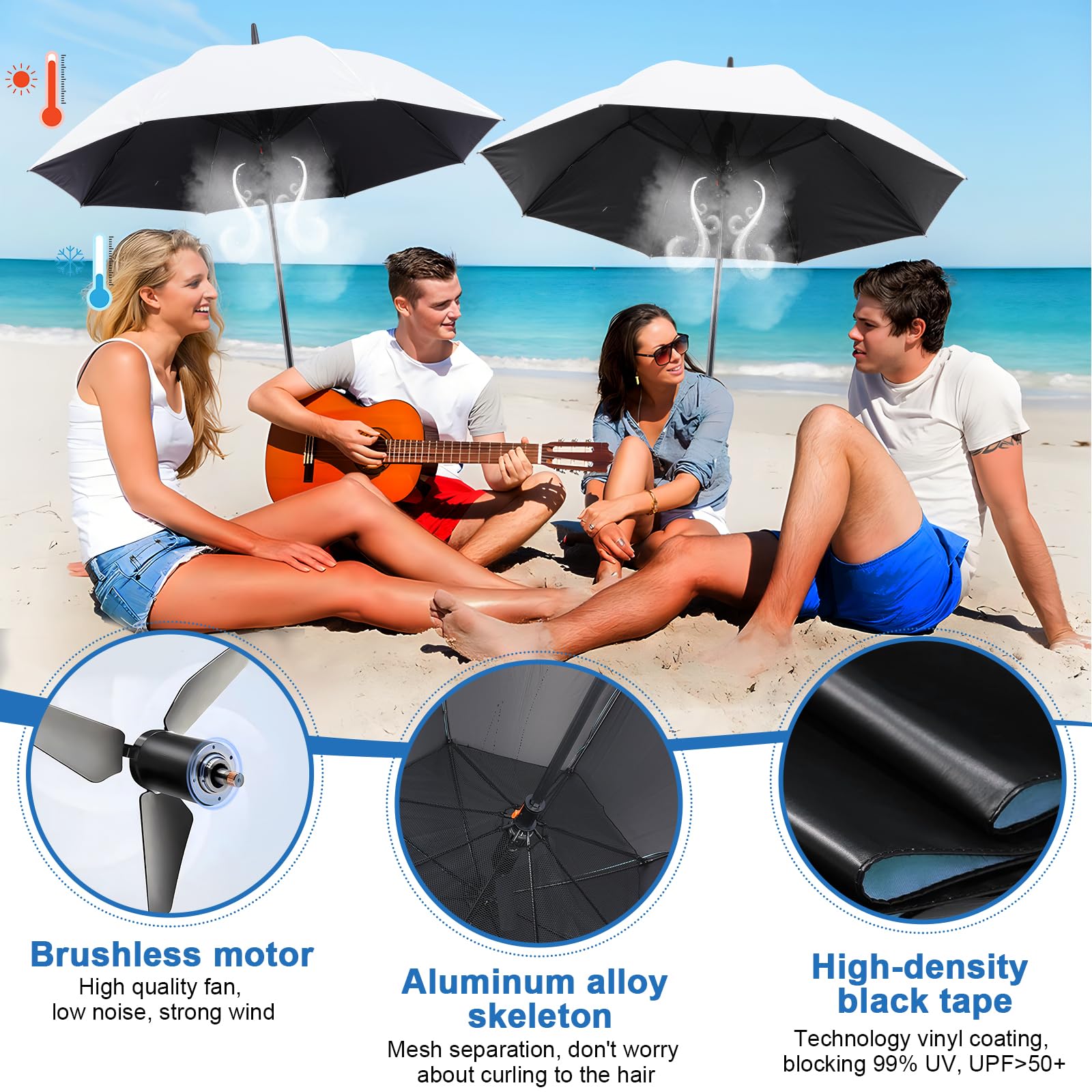 Fiyliao Umbrella With Fan And Mist Spray,Rechargeable - Ultimate Solution For Cooling & Uv Protection - Ideal For Summer, Beach,