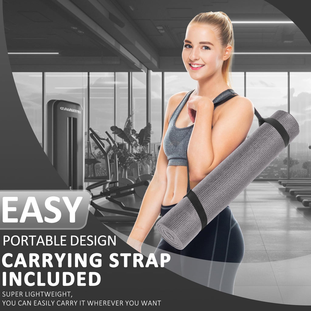 Fitvids All Purpose 1/4-Inch High Density Anti-Tear Exercise Yoga Mat With Carrying Strap And Yoga Blocks, Gray