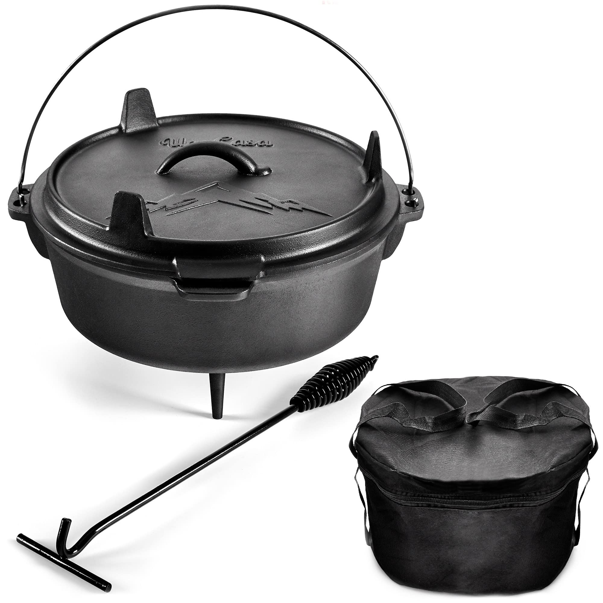 Uno Casa 6Qt Cast Iron Camping Dutch Oven With Lid Lifter And Storage Bag - Cast Iron Dutch Oven Pot With Lid, Cast Iron Camping