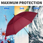 Mrtlloa 72 Inch Automatic Open Burgundy Golf Umbrella, Extra Large Oversize Double Canopy Vented Windproof Waterproof Sports Sti