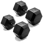 CAP Barbell 70 LB Rubber Coated Hex Dumbbell Hand Weight - Pair | Black Handle
