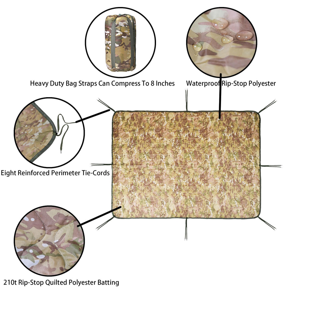 Mirzoyan Woobie Blanket, Military Poncho Liner Camo Insulated Camping Woobie Blanket For Outdoor Hiking (Yellow-Cp)
