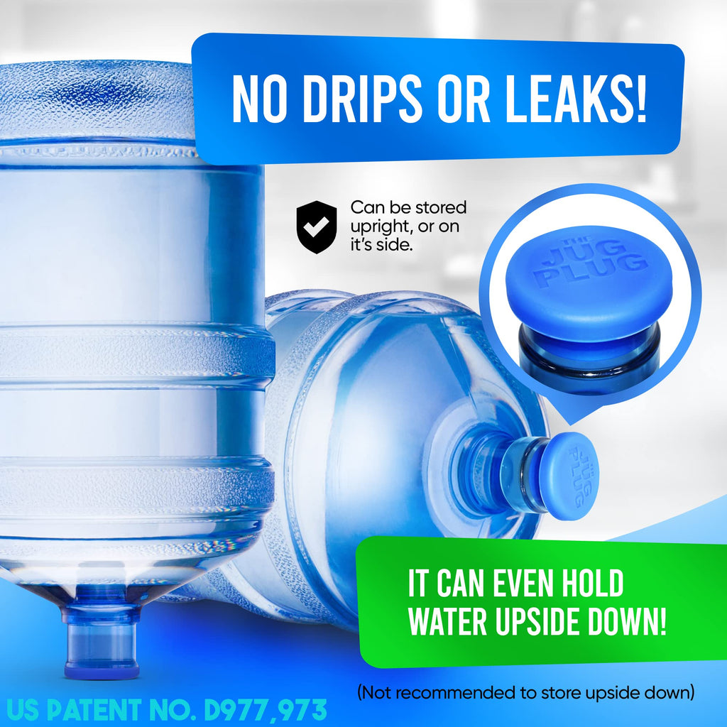 The Jug Plug Original 5 Gallon Water Jug Cap Reusable - No Spill Silicone 3 & 5 Gallon Water Jug Lid Fits 55Mm Bottles - Easy-To