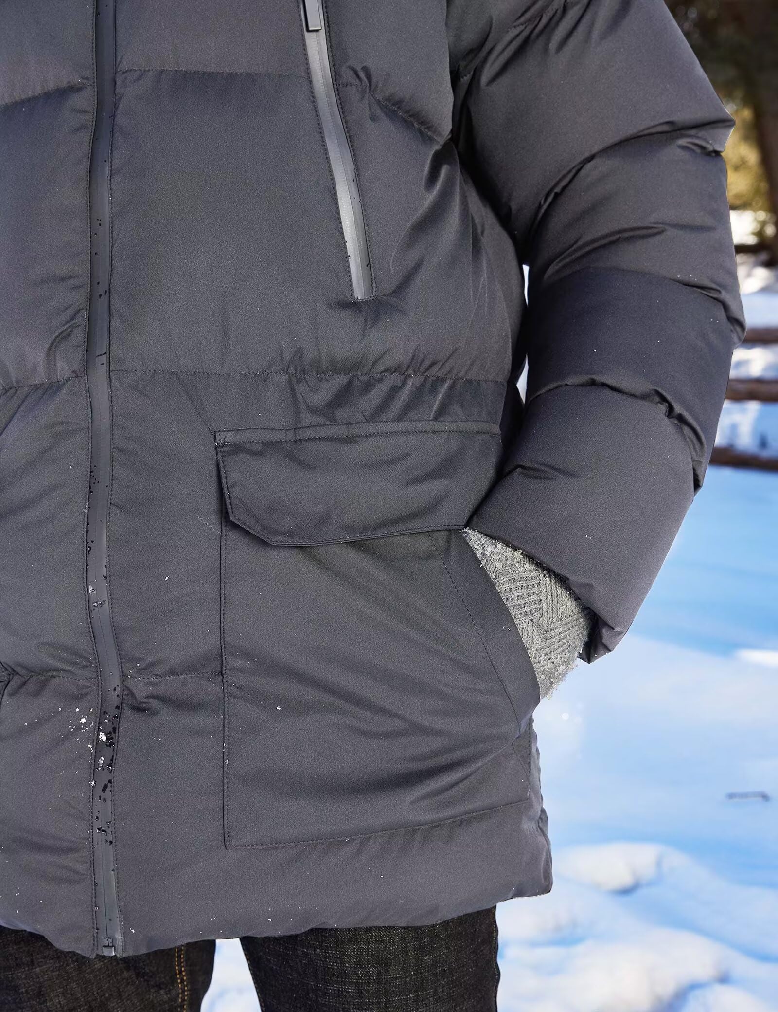 Rejork Men s Long Winter Coat Hooded Warm Quilted Jacket Water-resistant Cold Weather Parka Grey M