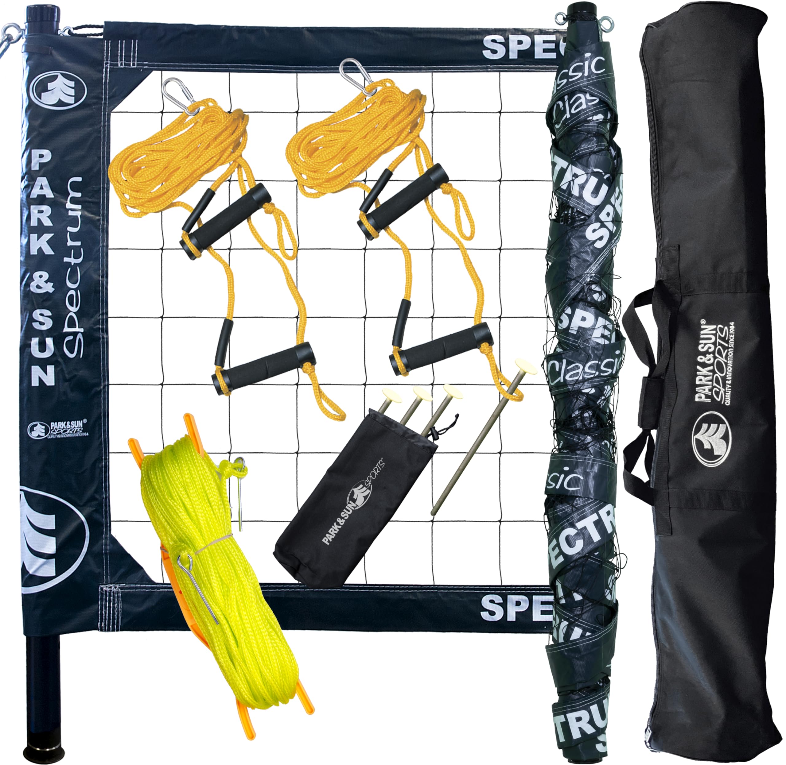 Park & Sun Sports Spectrum Classic: Adjustable Professional Outdoor Volleyball Net System, Navy Net - Ideal for Beach, Grass, an