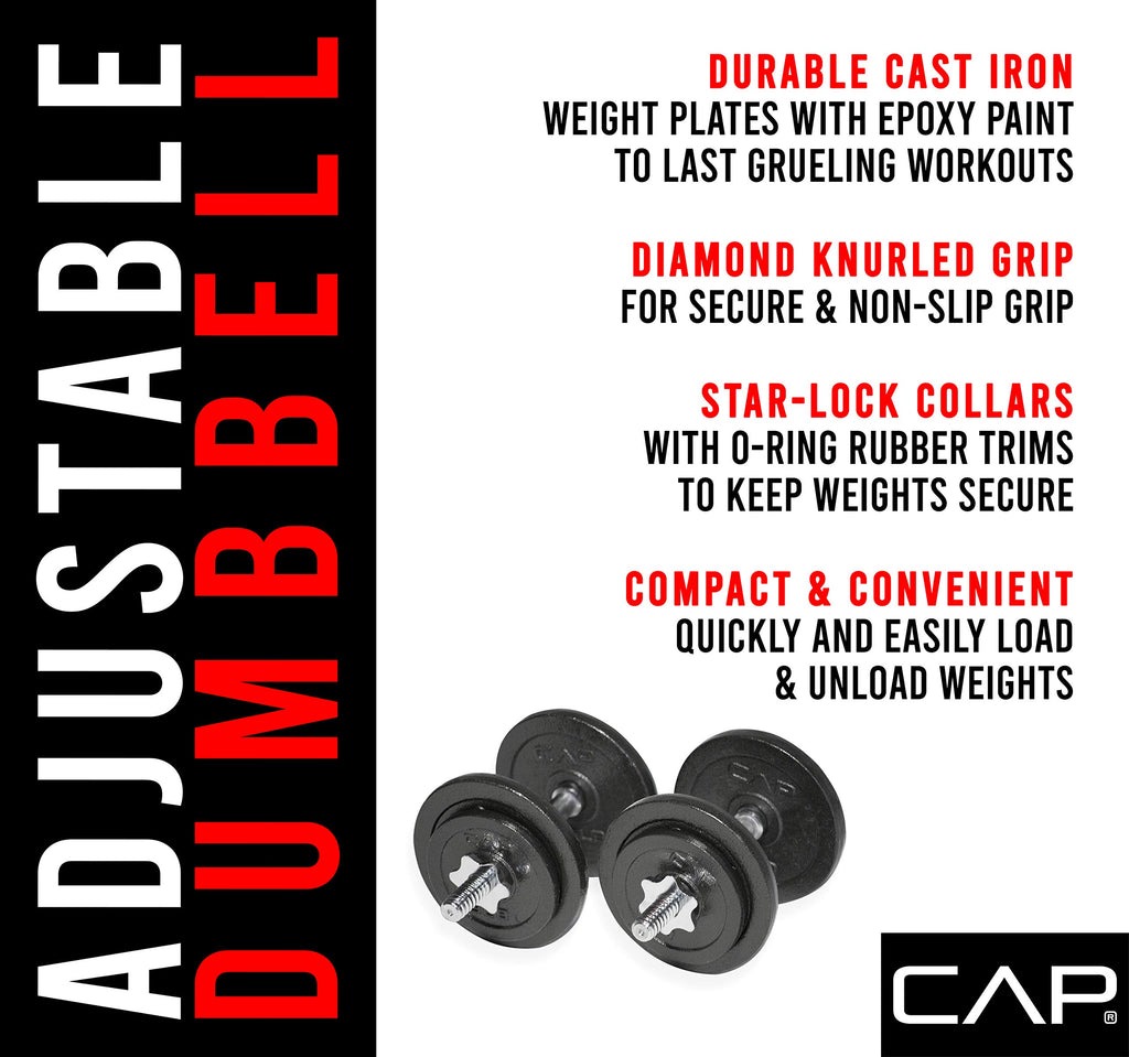 Cap Barbell 50-Pound Adjustable Dumbbell Weight Set, C. Black, 50 Lb, Pair