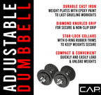Cap Barbell 50-Pound Adjustable Dumbbell Weight Set, C. Black, 50 Lb, Pair