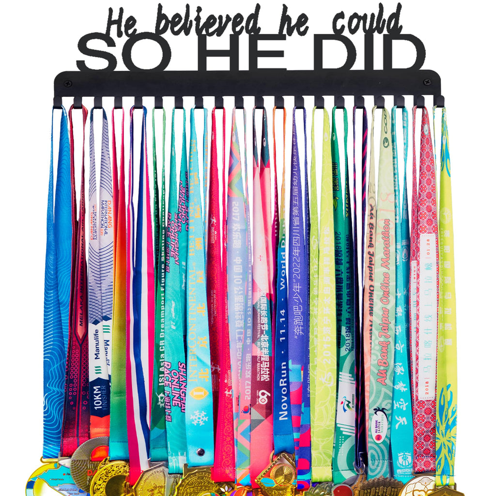 Goutoports Medal Holder Display Hanger - He Believed He Could He Did - Personalized Medal Wall Hanger for Sport Race Runner Stur