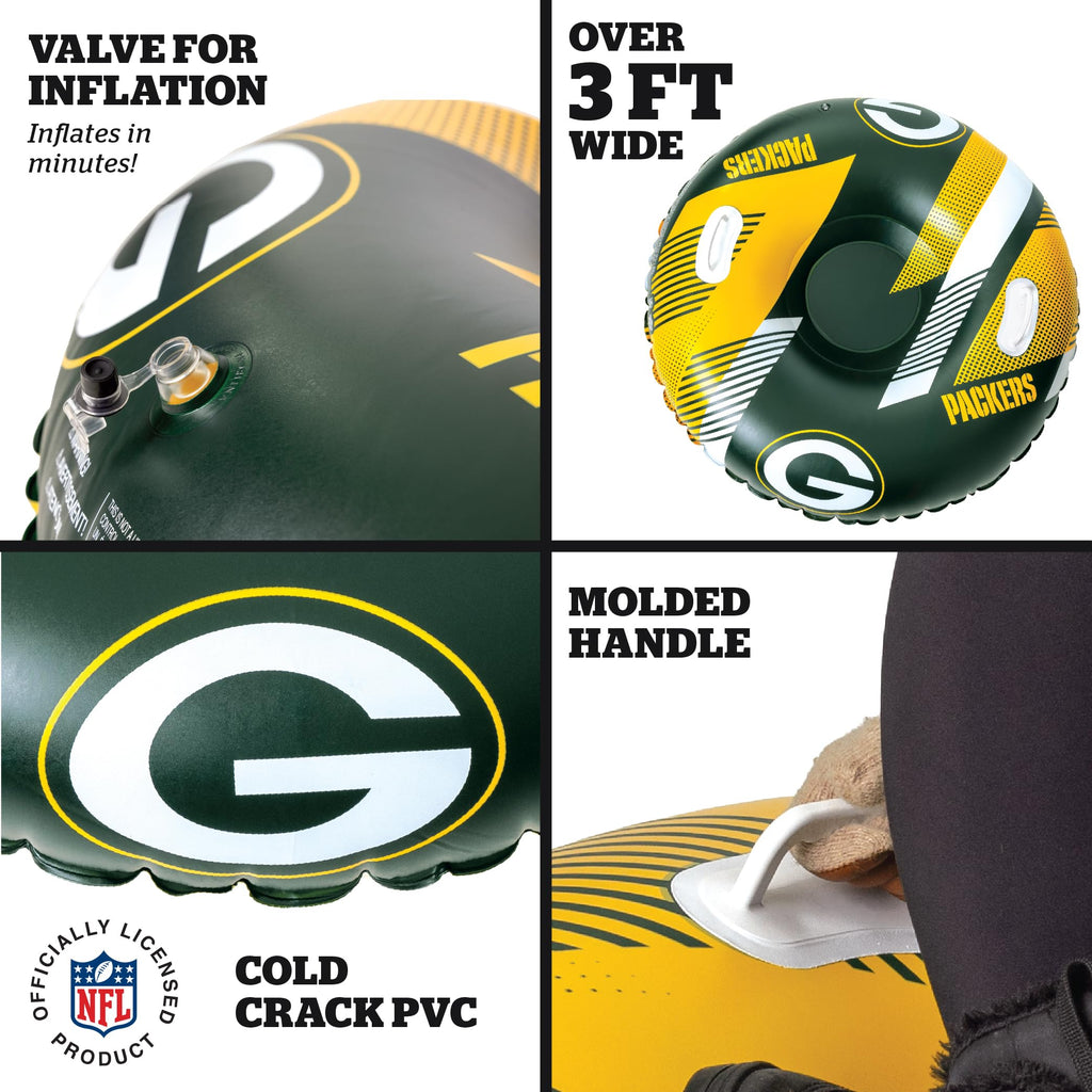 Bigmouth Green Bay Packers Nfl Fan Gear Outdoor Toys, Officially Licensed - Inflatble Snow Tube With Handles
