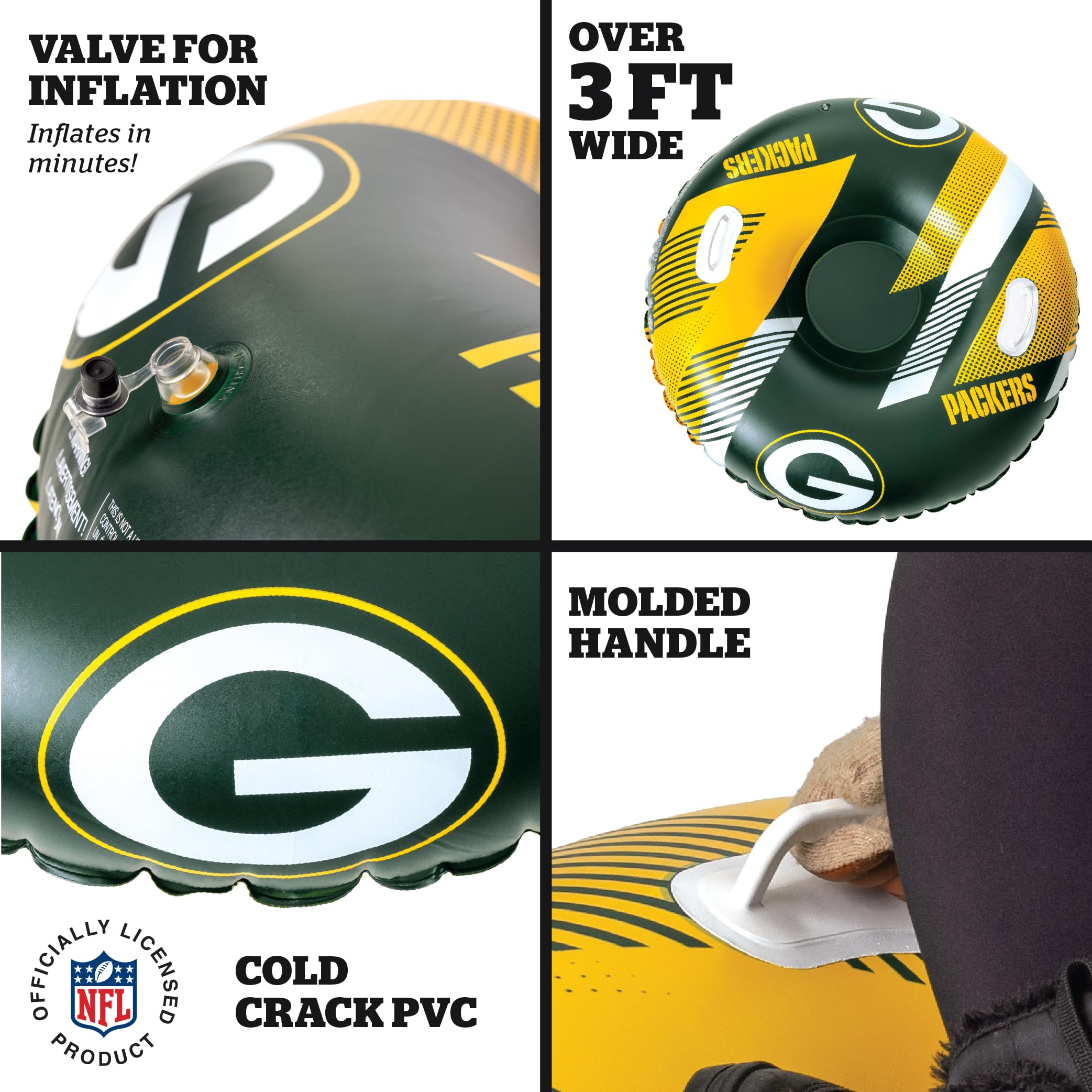 Bigmouth Green Bay Packers Nfl Fan Gear Outdoor Toys, Officially Licensed - Inflatble Snow Tube With Handles