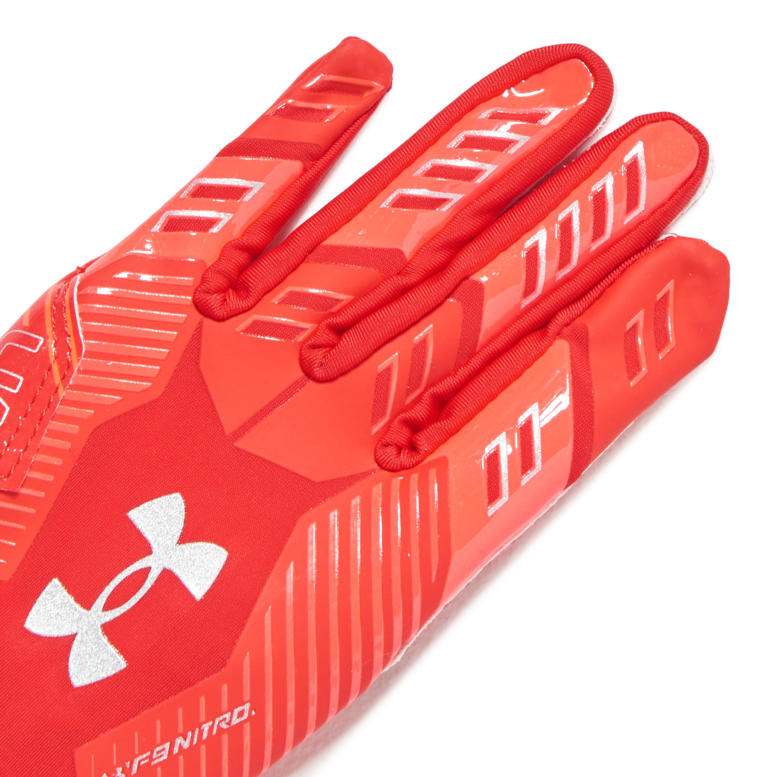 Under Armour Boys' F9 Nitro Football Gloves, (600) Red/Beta/Metallic Silver, Large